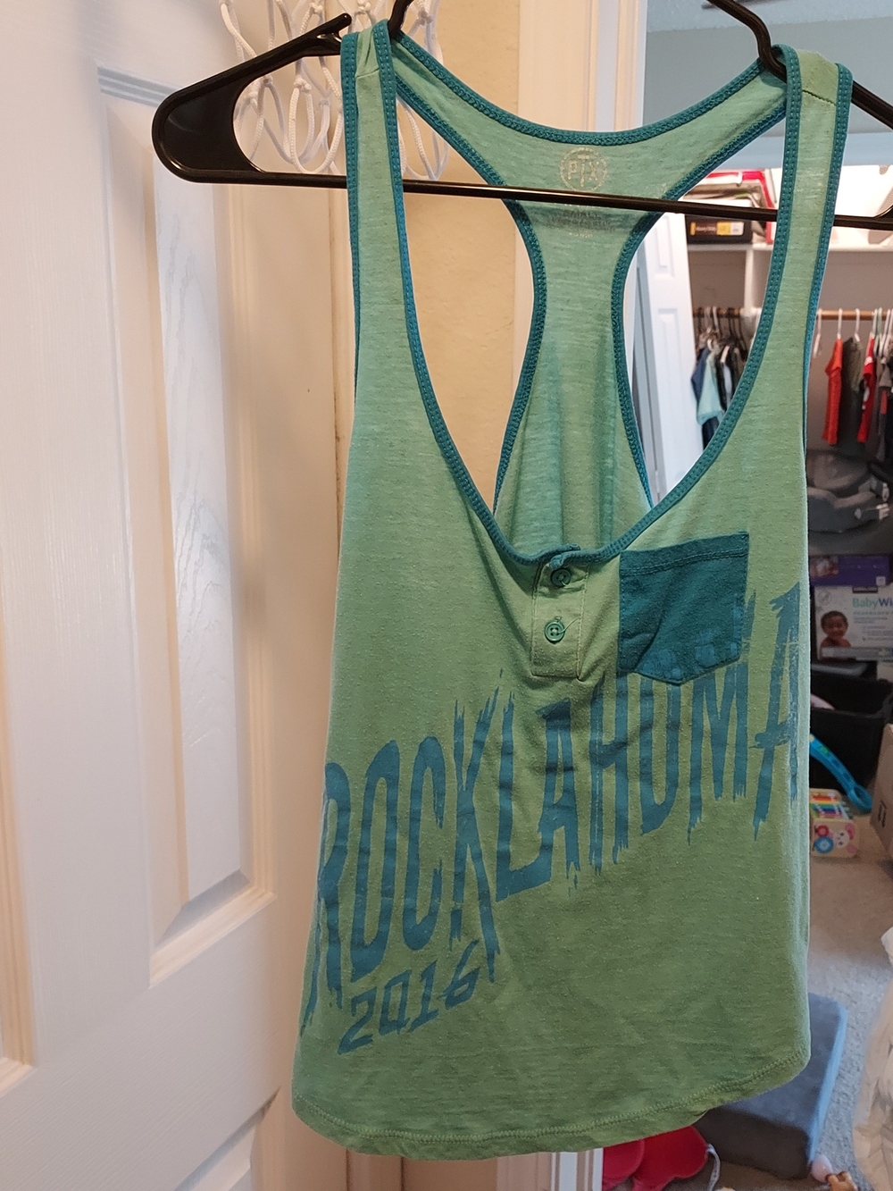 Green Racerback Tank Top with Teal Accents - Unbranded
